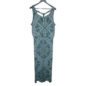 24/7 Maurices Maxi Dress Green Geometric Sleeveless Print T-Back Size 1 1X